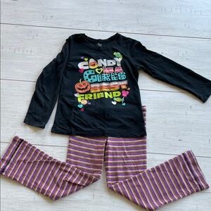 Halloween Graphic Long Sleeve Shirt with matching Striped Pants